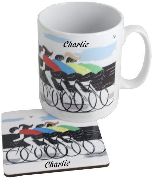 Personalised Cycling Ceramic Printed Mug & Coaster