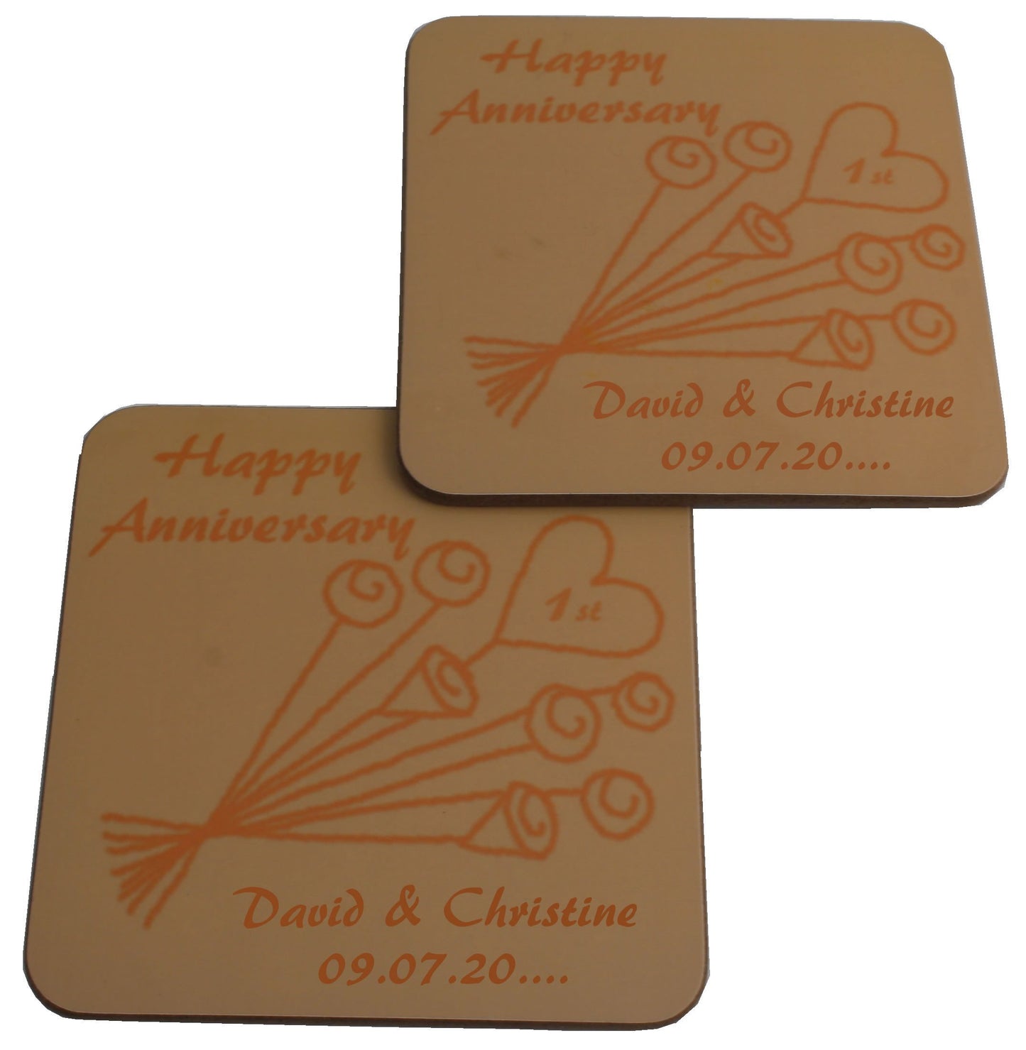 Personalised 1st Wedding Anniversary Coasters Flower