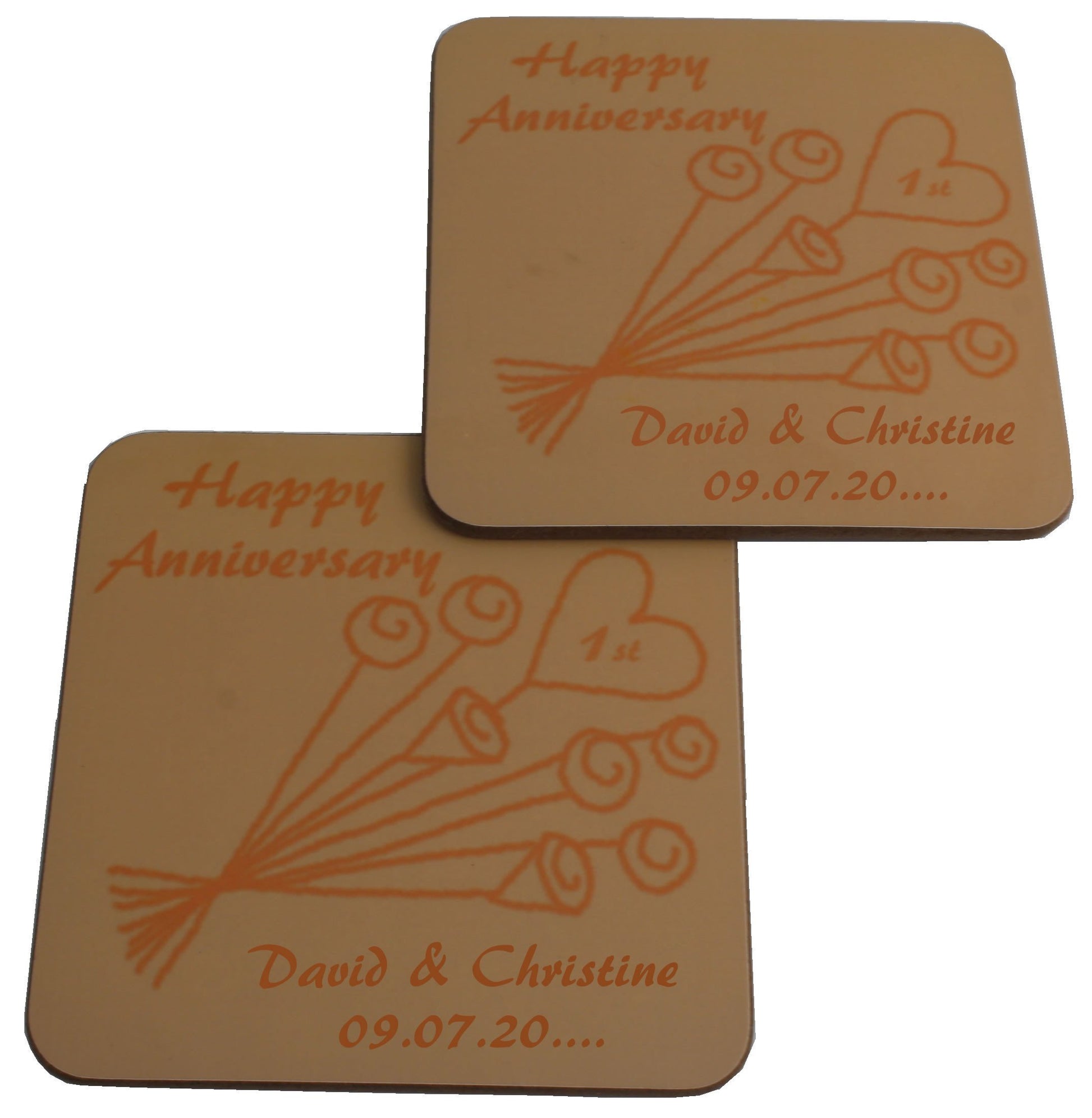 Personalised 1st Wedding Anniversary Coasters Flower