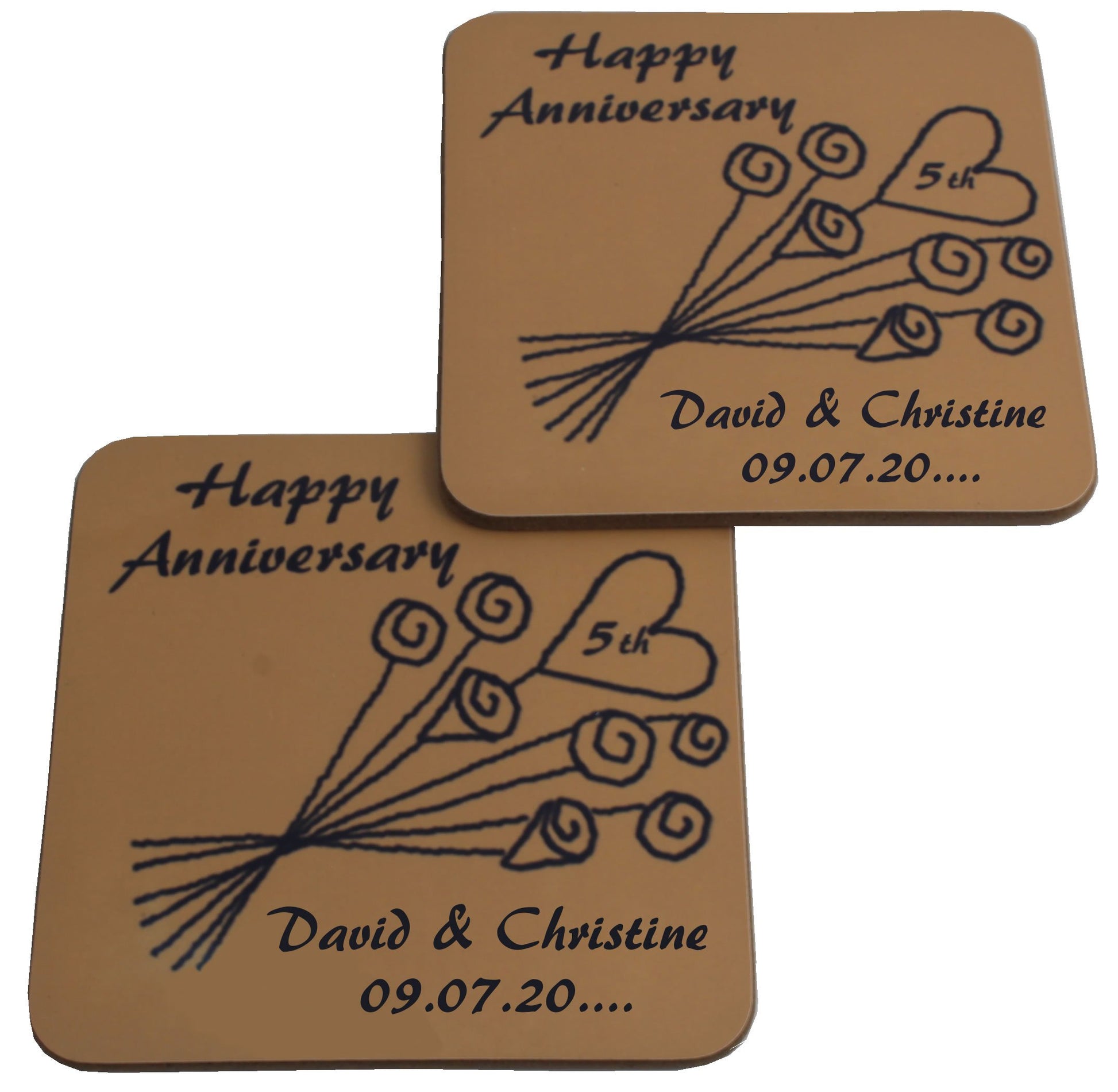 Personalised 5th Wedding Anniversary Pair of Coasters