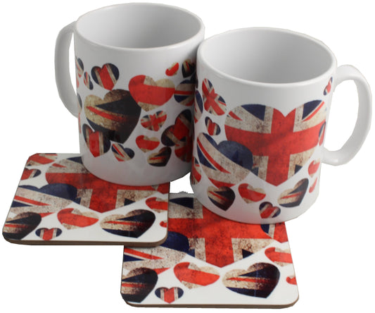 Union Jack Ceramic Mugs/Coaster Set: