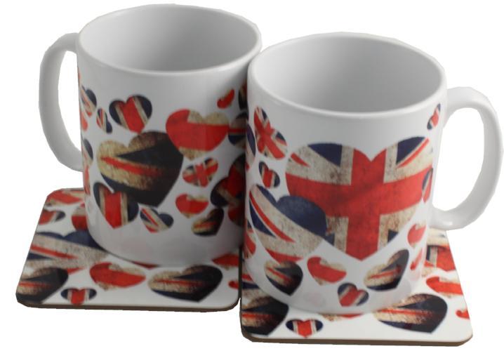 Union Jack Ceramic Mugs/Coaster Set: