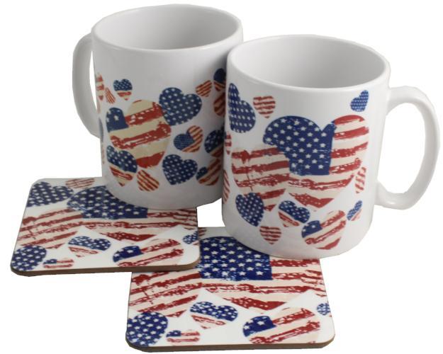 Pair Of USA Flag Mug: & Coaster Gift Set
