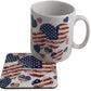 USA American Flag Ceramic Mug: & Coaster Gift Set