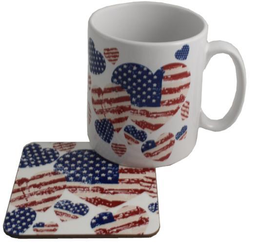 USA American Flag Ceramic Mug: & Coaster Gift Set