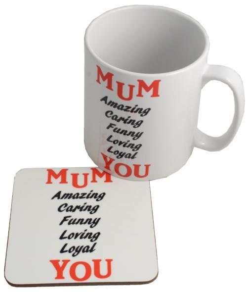 MUM Ceramic Mug/ Coaster Gift Set: (Black/Red)