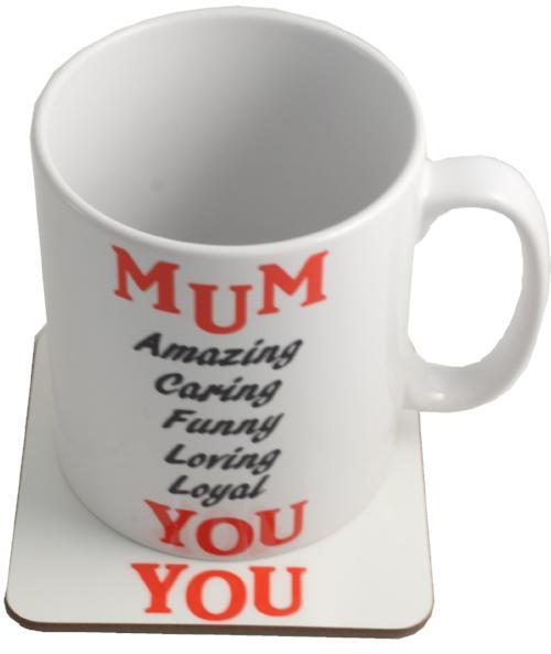 MUM Ceramic Mug/ Coaster Gift Set: (Black/Red)