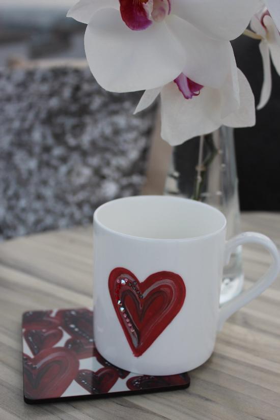 China Tea/Coffee Mug and Coaster: Heart Set
