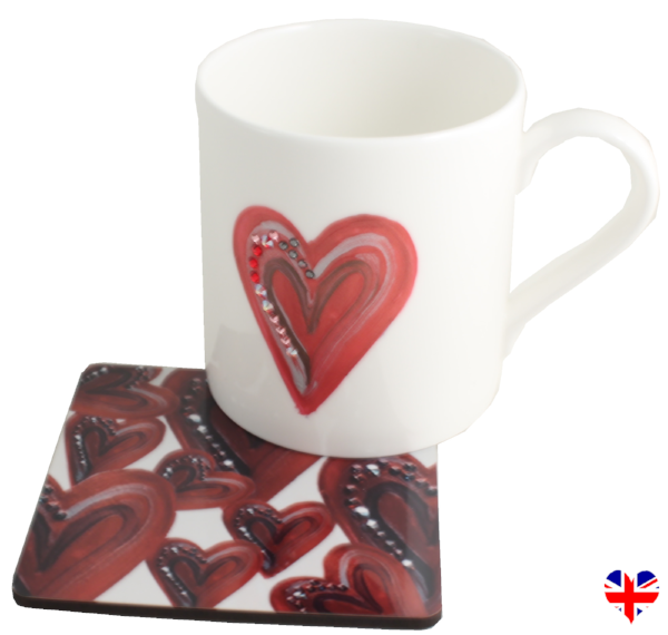 China Tea/Coffee Mug and Coaster: Heart Set