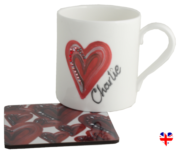 China Tea/Coffee Mug and Coaster: Heart Set