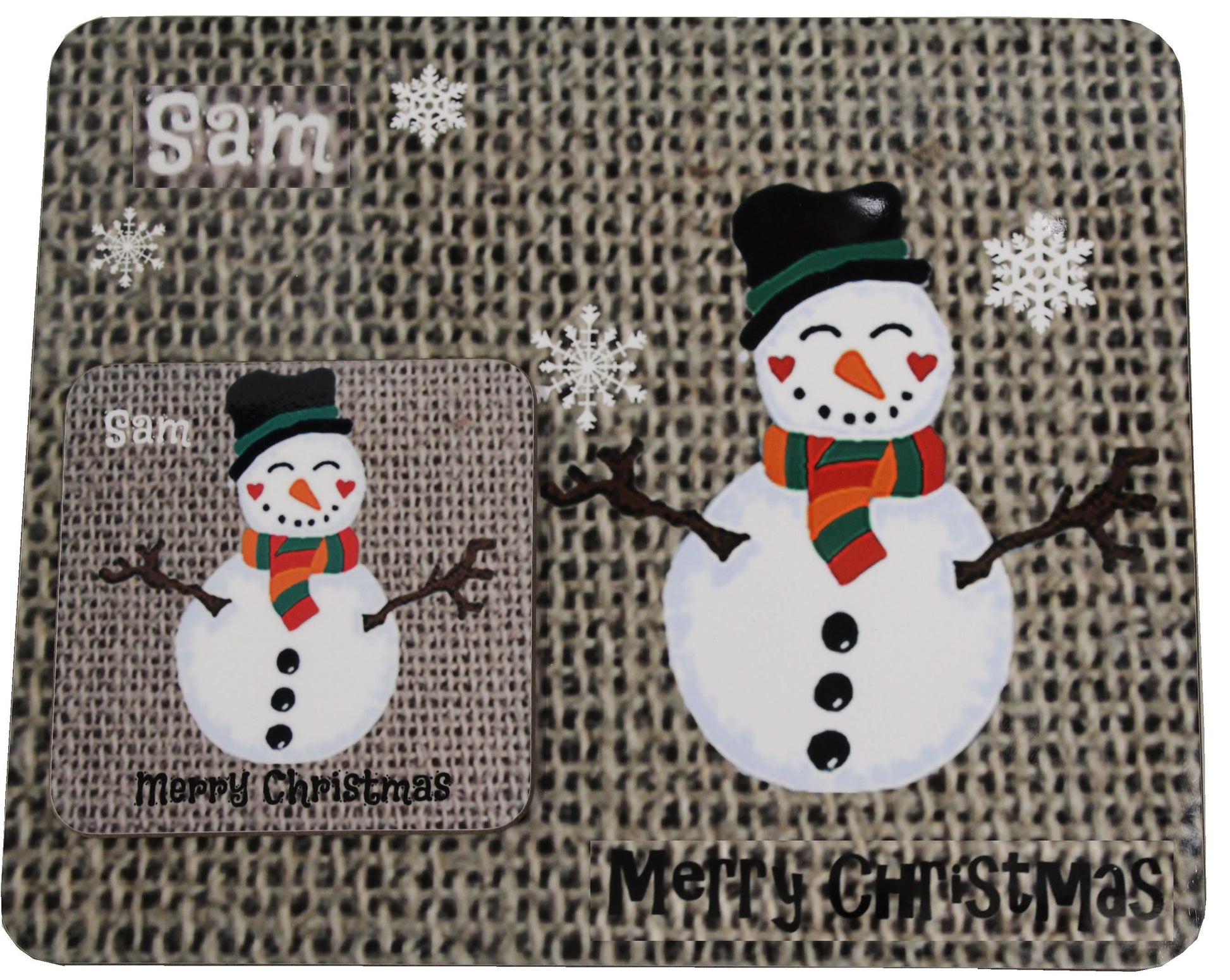 Personalised Christmas Coaster & Place Mat Snowman