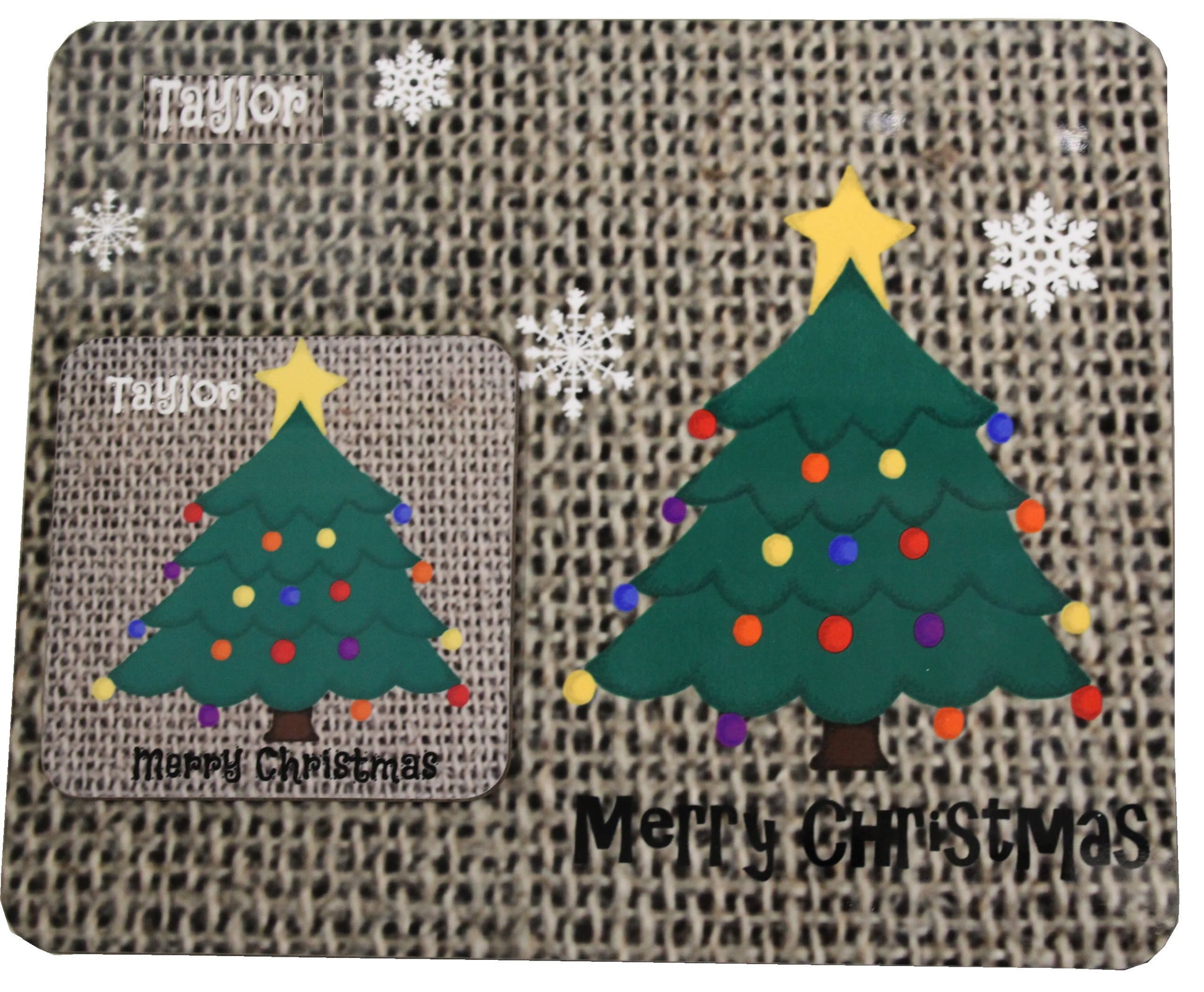 Personalised Christmas Coaster & Place Mat Xmas Tree