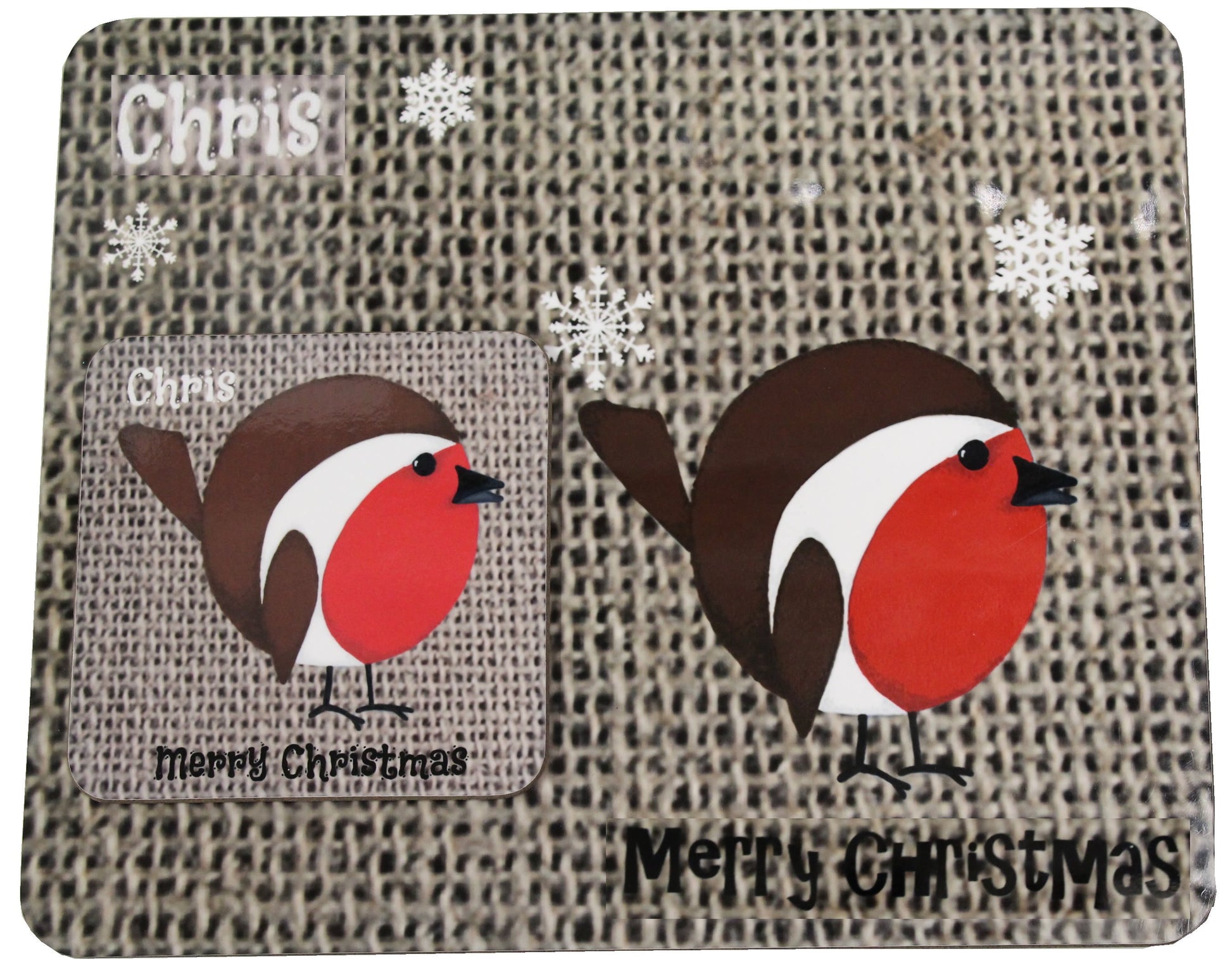 Personalised Christmas Coaster & Place Mat Robin