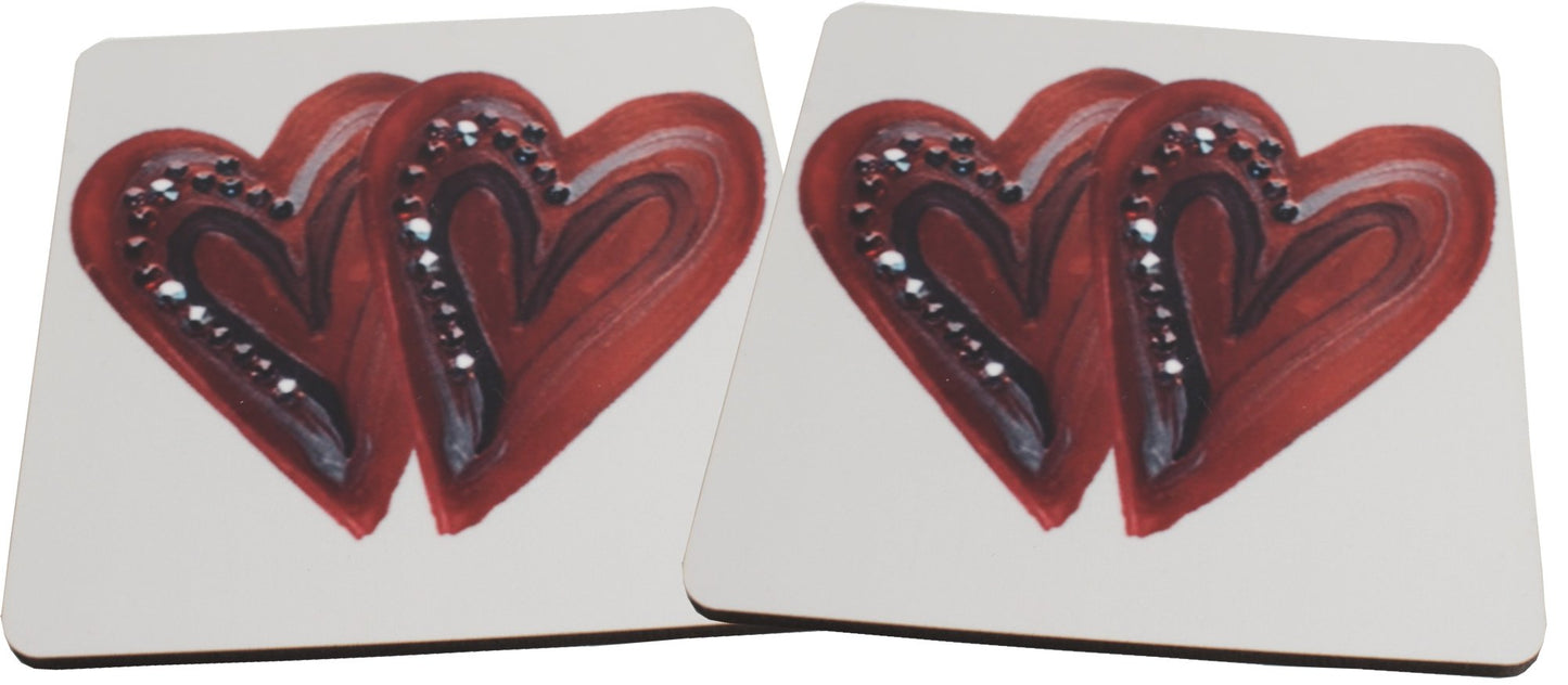 Swarovski Heart Pair of Coasters