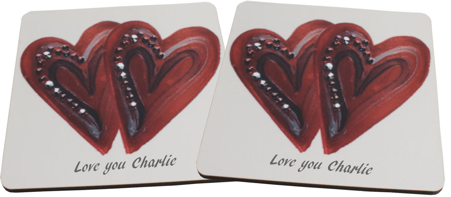 Personalised Swarovski Heart Pair of Coasters