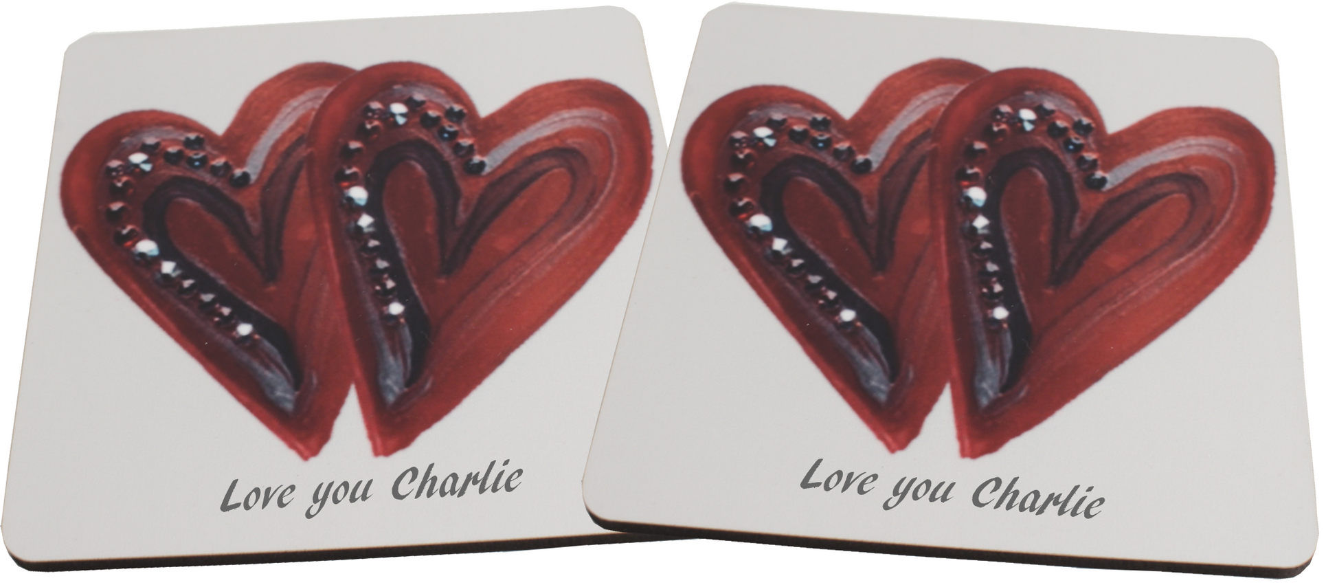 Personalised Swarovski Heart Pair of Coasters