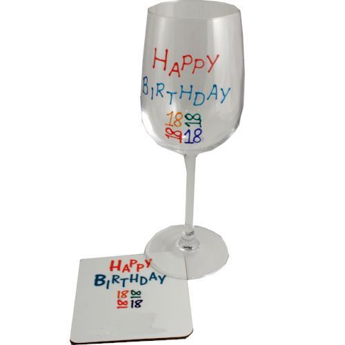 18th Birthday Wine & Coaster (Brights)