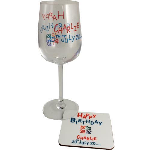18th Birthday Wine Glass/Coaster Set: (Brights)