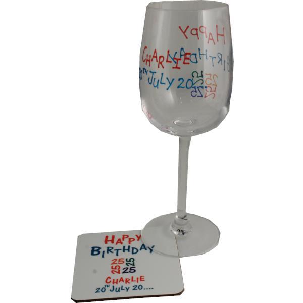 Personalised 25th Wine & Coaster Brights