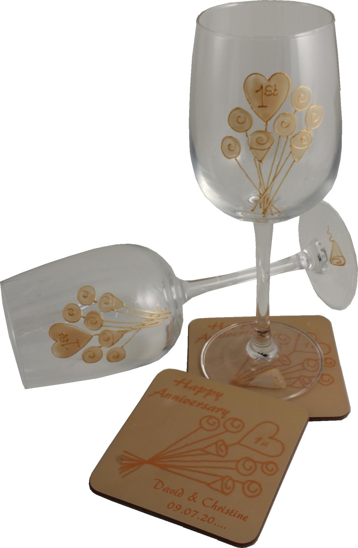 Personalised 5th Wedding Anniversary Wine Glasses & Coaster Gift Set Flower