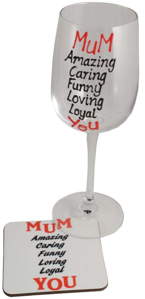 Mum Wine Glass/Coaster Gift Set: (Black/Red)
