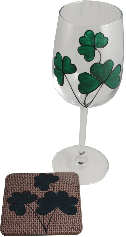 Shamrock Wine Glass and Coaster Gift Set