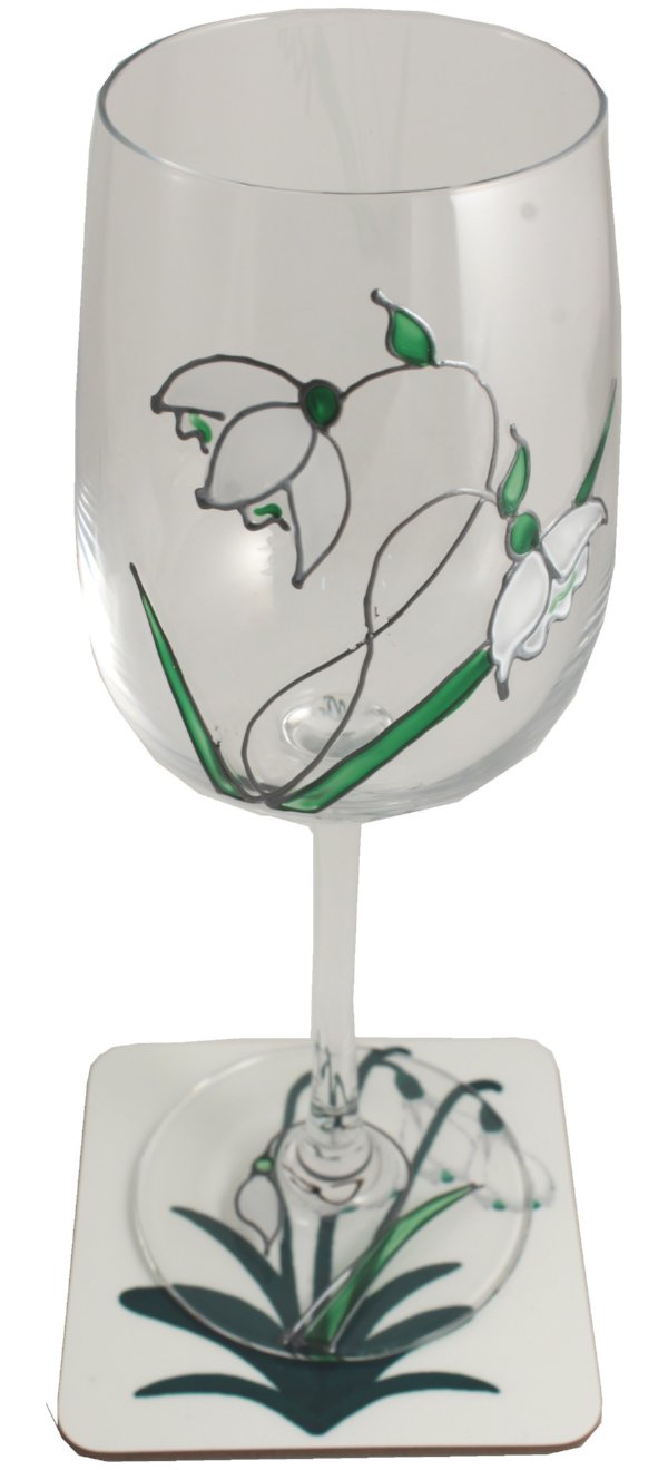 Snowdrop Wine Glass & Coaster Set