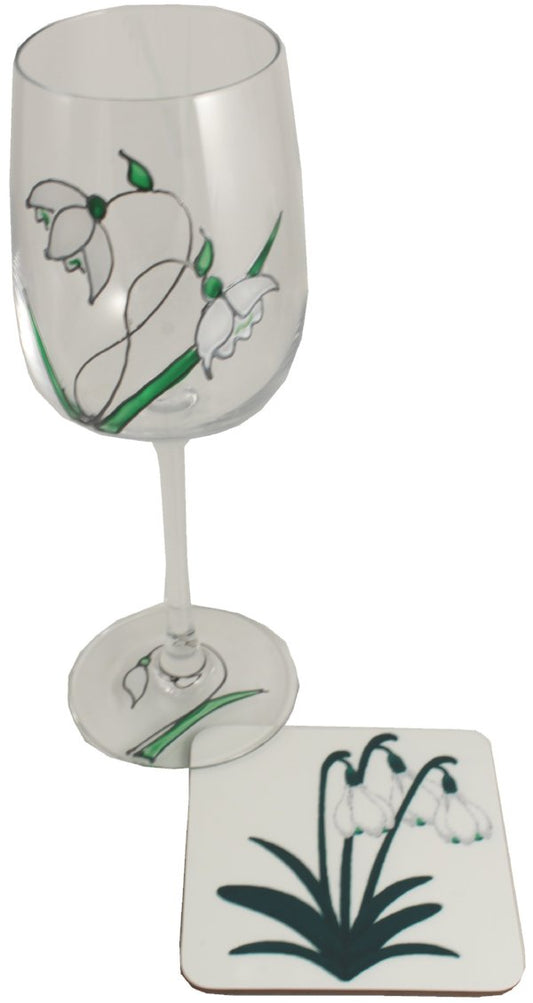 Snowdrop Wine Glass & Coaster Set