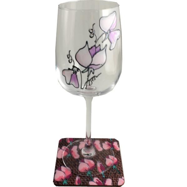 Sweet Pea Wine Glass & Coaster Set