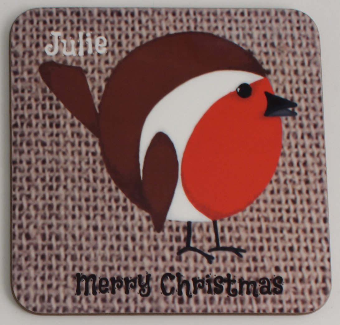 Personalised Christmas Gift Coaster Robin