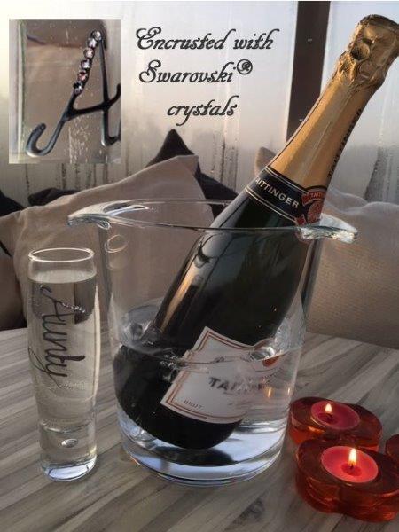 Personalised Gift Champagne Flute Glass: with Crystals (Silver)