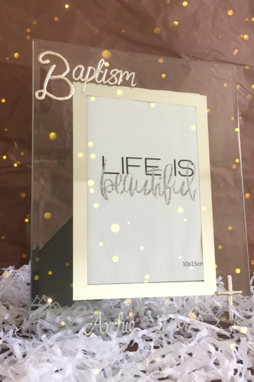 Personalised Baptism Gift Photo Frame Portrait: with crystals