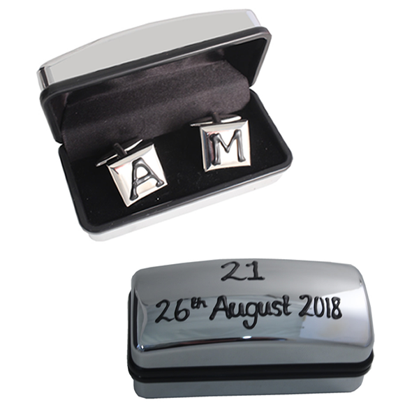 Personalised Gift Square Chrome Cufflinks: