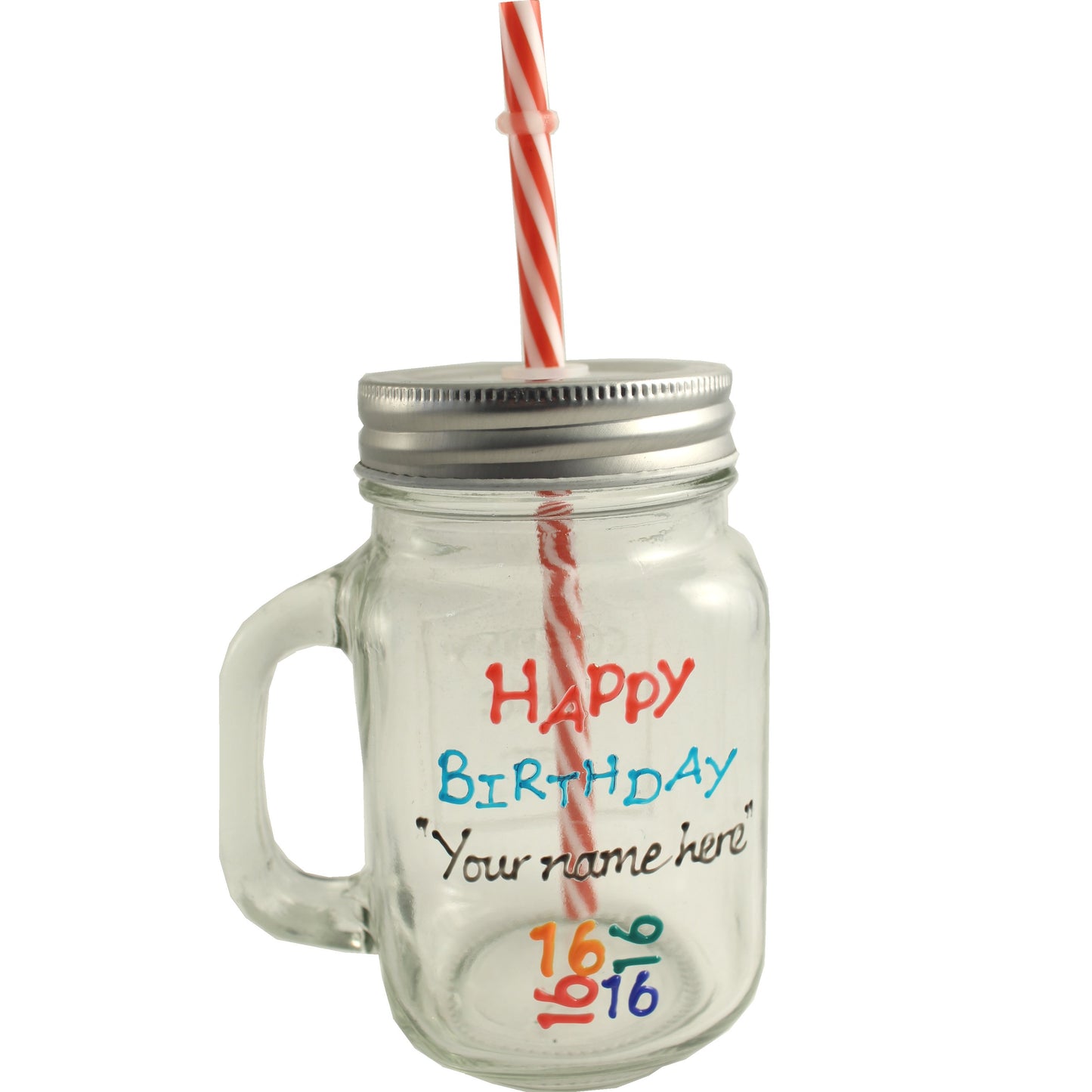 Personalised 16th Birthday Mason Jar (Brights)