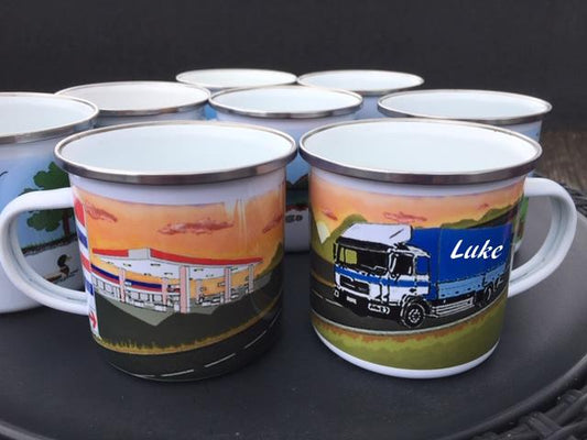 Personalised Trucker Enamel Mug: