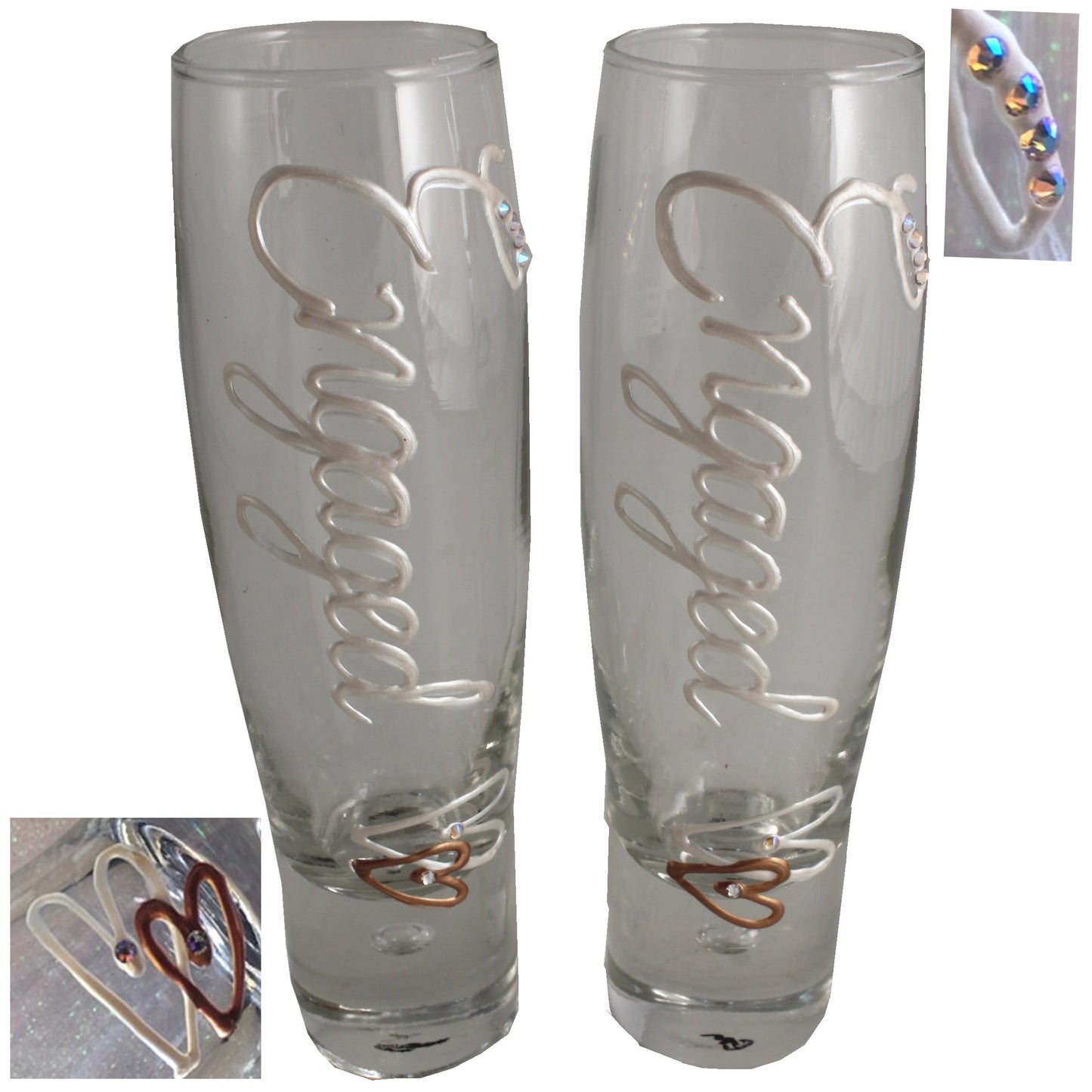 Personalised Gift Engagement Champagne Flute: X2 Pearl with Crystals