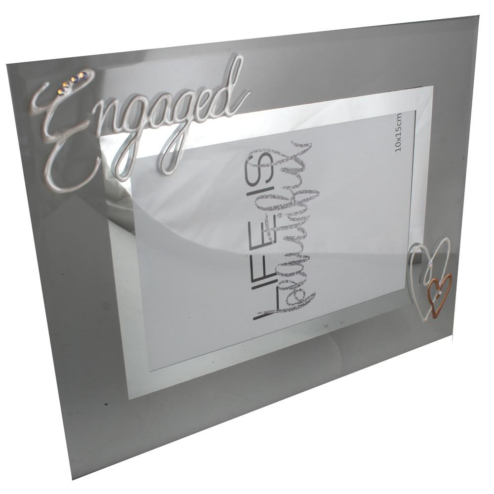 Engagement Gift Photo Frame Landscape: Pearl with Crystals