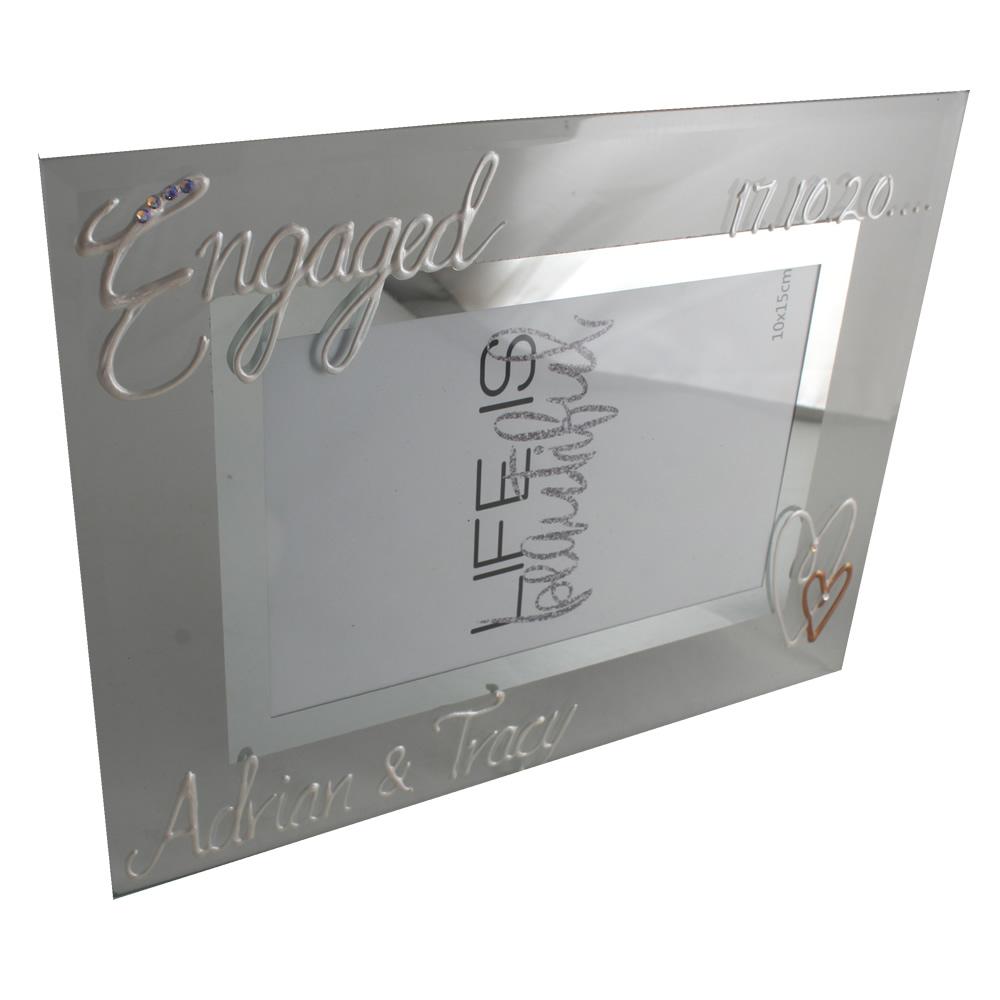 Personalised Engagement Photo Frame Land Pearl with Crystals 