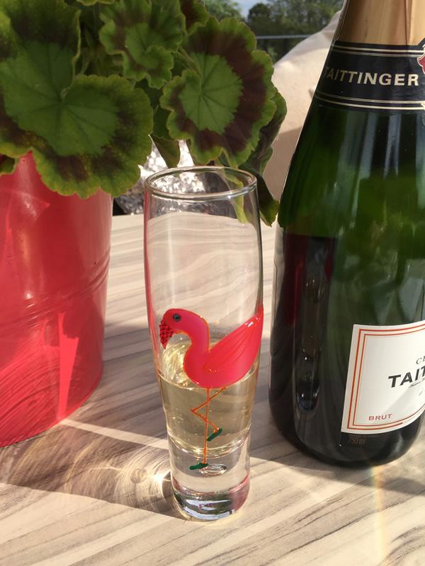 Flamingo Champagne Flute Bubble Glass: with Crystals