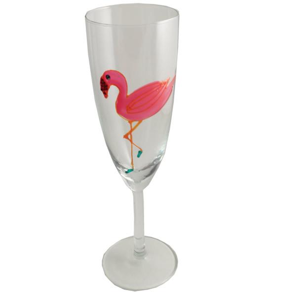 Flamingo Gift Champagne Flute Glass: with Crystals