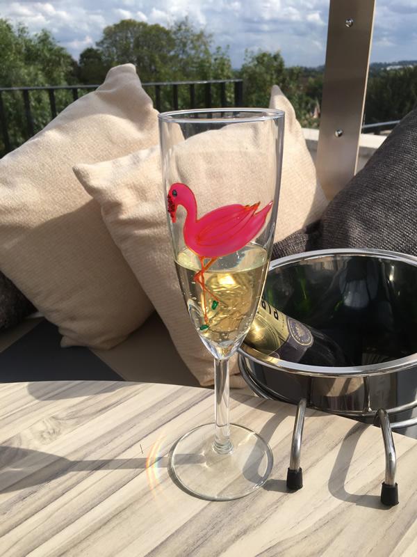 Flamingo Gift Champagne Flute Glass: with Crystals