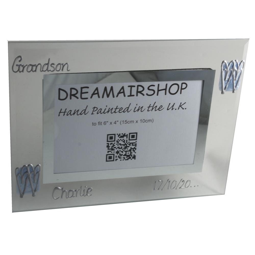 Personalised Grandson Gift Photo Frame: Landscape (Blue Heart)