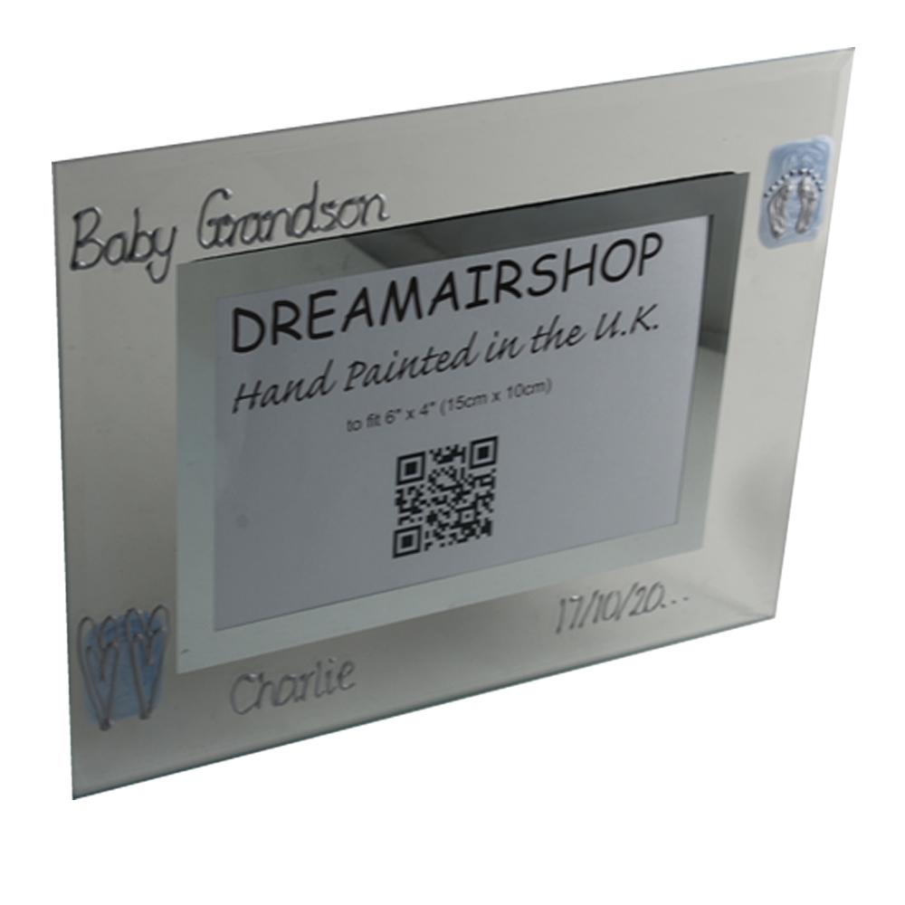 Personalised Baby Grandson Photo Frame: Landscape (Feet/Hearts)