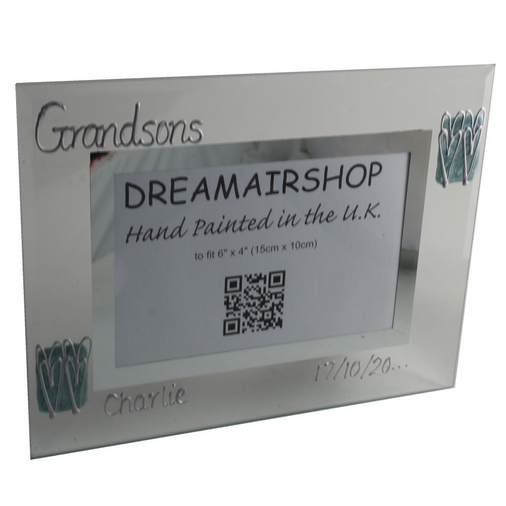 Personalised Grandsons Gift Photo Frame: Landscape (Turquoise Heart)