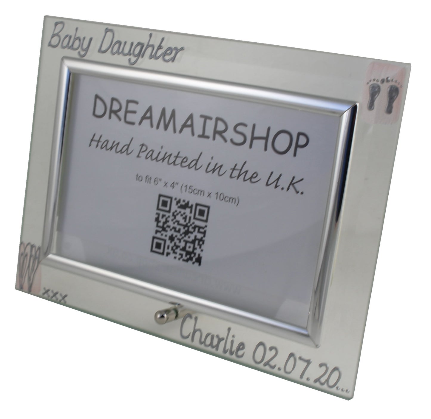 Personalised Baby Daughter Photo Frame Land (Pink Heart/Feet)