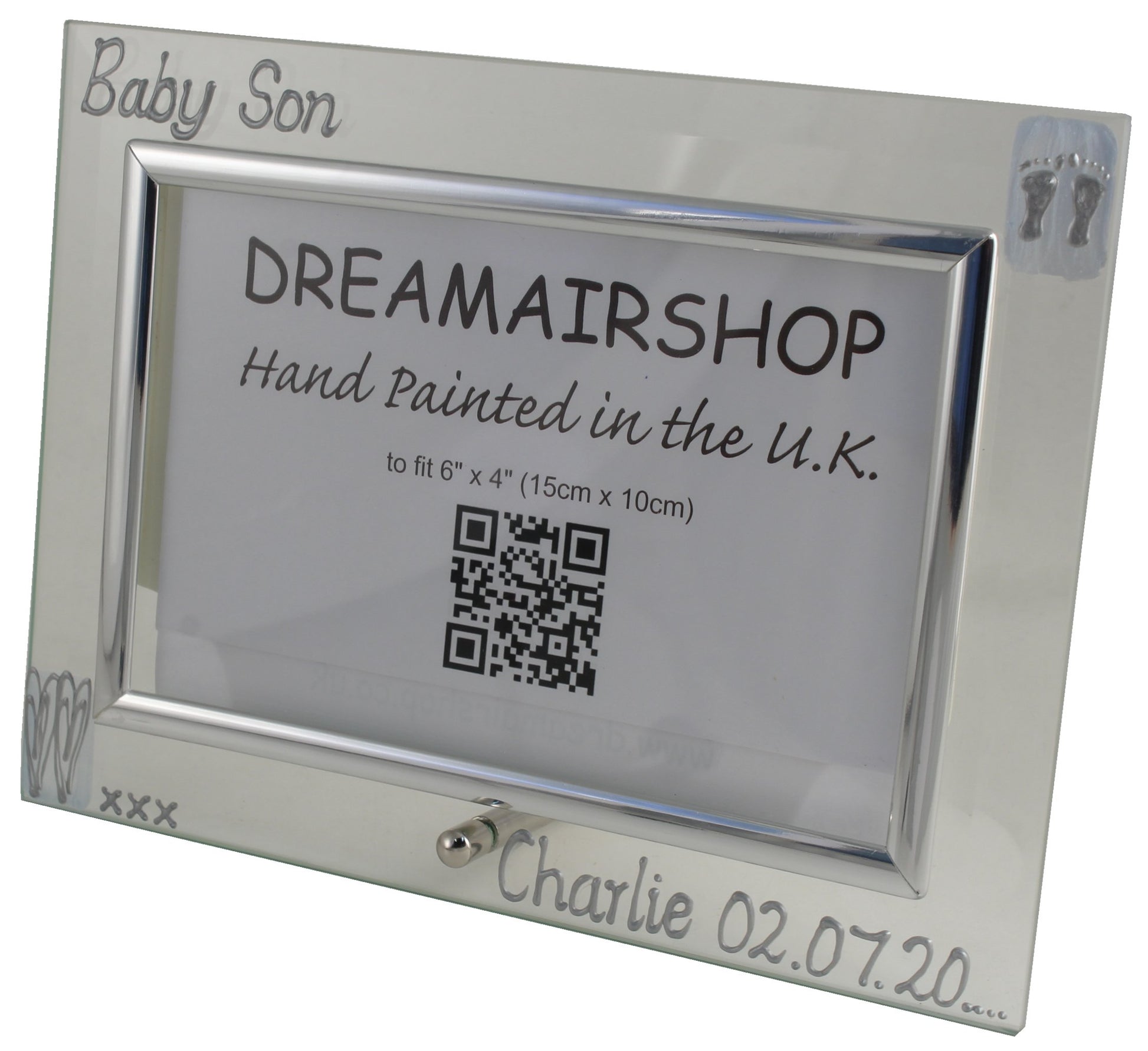 Personalised Baby Son Photo Frame Land (Blue Heart/Feet)