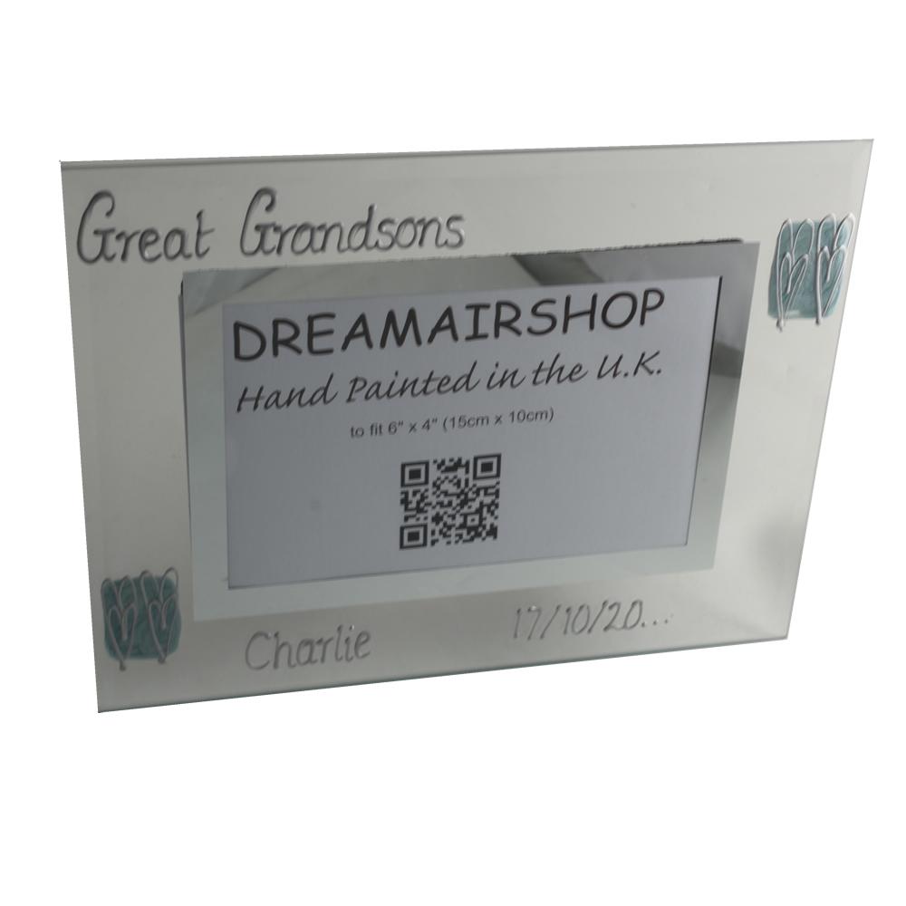 Personalised Great Grandsons Gift Photo Frame: Landscape (Turquoise Heart)