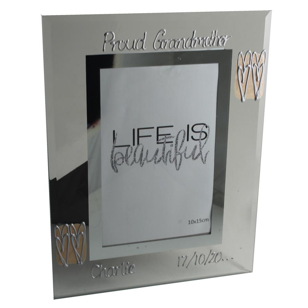Personalised Proud Grandmother Gift Frame: Portrait (Coffee/Hearts)