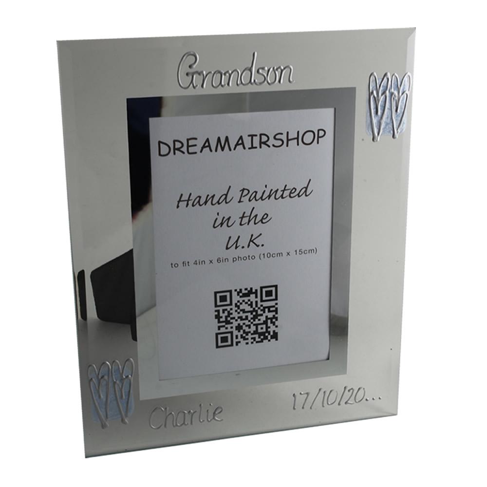 Personalised Grandson Gift Photo Frame: Portrait (Blue Hearts)