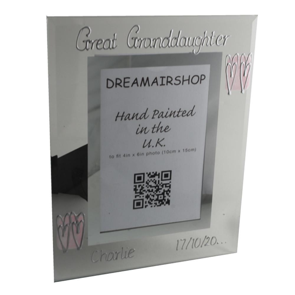 Personalised Great Granddaughter Photo Frame: Portrait (Pink Hearts)